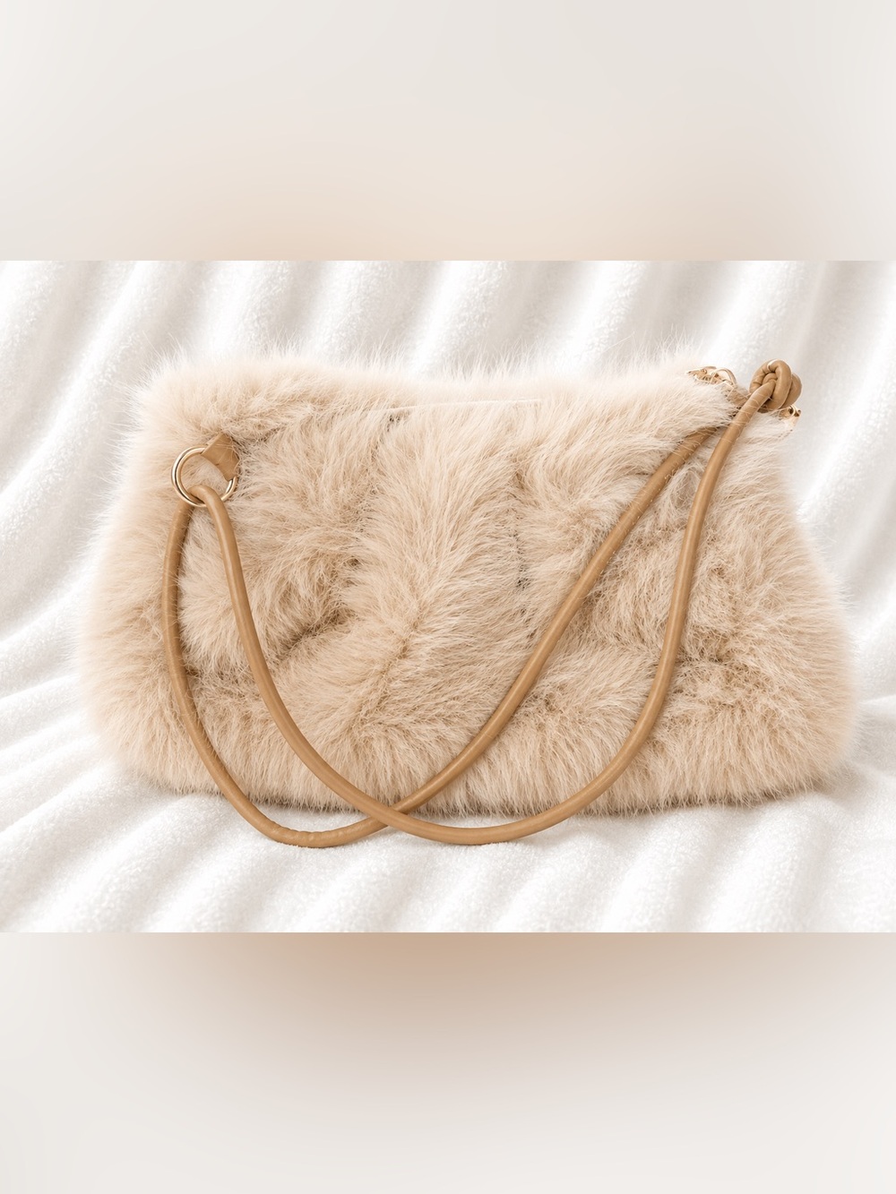 Faux Fur Shoulder Bag - Beige